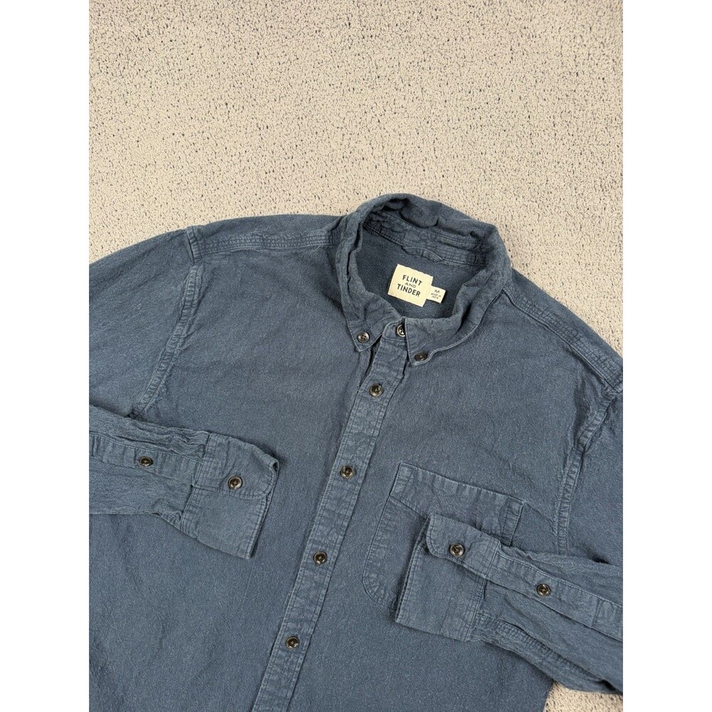 Flint And Tinder Shirt Mens M Blue Cotton Linen Short Sleeve Button Up Textured